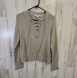 Adam Levine tan Cozy Knit Sweater with Lace-Up Detail women's size medium